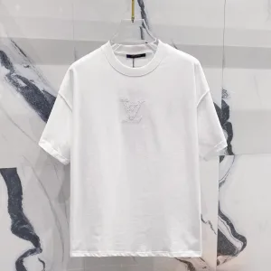 AAA Louis Vuitton Short Sleeves Red Cotton Pure Spring Summer Embroidery