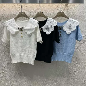 High Quality Luxury Chanel Gold Short Sleeves
