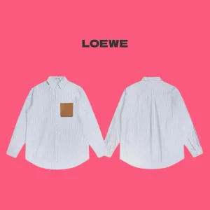 Super Clone Loewe Long-Sleeved Shirt Red Cotton Pure Embossed Leather Patch