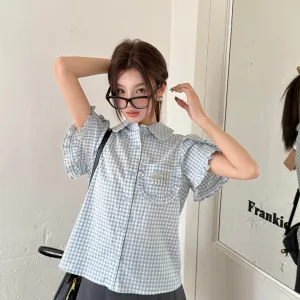 Luxury Aaa Miu Miu Plaid Short Sleeves