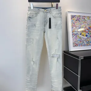 Super Clone Reps Ami Jeans Red Distressed Street Style Streetwear Slim Fit Patch
