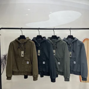 Luxury Super Clone Carhartt Outerwear Red Cotton Canvas Street Style Overlock Stitching