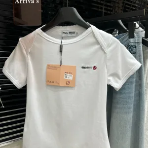Aaa Designer Miu Miu Lace Short-Sleeved Shirts