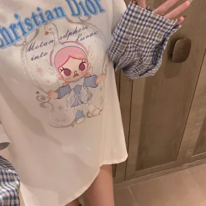 High Quality Dior Plaid Long-Sleeved T-Shirt