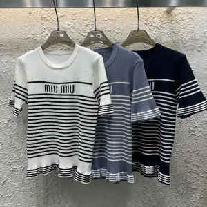 Designer Aaa Miu Miu Jacquard Short Sleeves