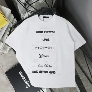 AAA Louis Vuitton Short-Sleeved Shirts Ash Cotton Pure Daily Commute Embroidery Patch
