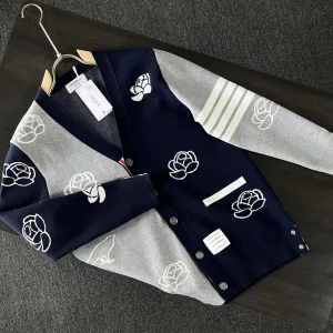 AAA Designer Thom Browne Cardigan Red Wool Modal Jacquard