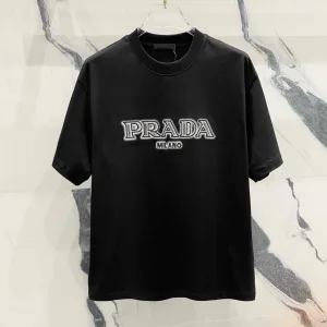 High Quality AAA Prada Short Sleeves Red Cotton Pure Spring Summer Embroidery