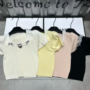 Luxury High Quality Prada Lace Short Sleeves