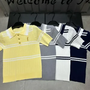 Luxury High Quality Saint Laurent Gold Short Sleeves