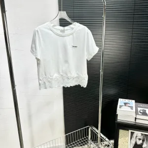 Designer Aaa Miu Miu Lace Short-Sleeved T-Shirt