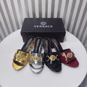 Luxury Versace Slippers Genuine Leather Patent Summer Early