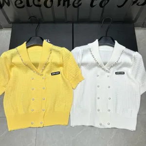 High Quality Luxury Miu Miu Stone Short Sleeves