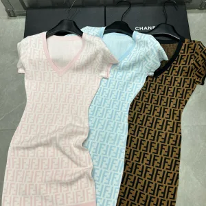 Designer High Quality Fendi Jacquard Short-Sleeved Top