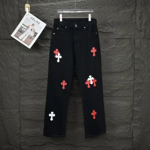 Designer AAA Chrome Hearts Jeans Red Patch