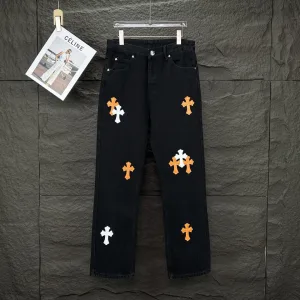 Designer Chrome Hearts Jeans Orange Patch