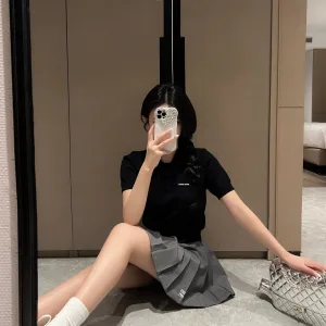 Luxury Aaa Miu Miu Silk Short-Sleeved Polo Shirt