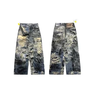 High Quality AAA Acne Studios Pants Red Cotton Pure Plain Weave Denim Spring Early Leather Patch