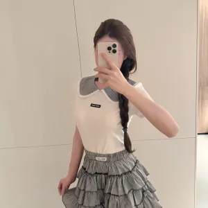 Luxury High Quality Miu Miu Plaid Short-Sleeved Shirt