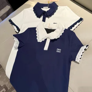 Designer Aaa Miu Miu Lace Short-Sleeved Shirts