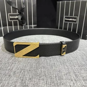 Designer Zegna Belt Gold Top-Grain Cowhide Slim Fit Metal Logo