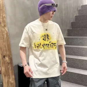 Designer Balenciaga Short-Sleeved Shirts Yellow Cotton Pure