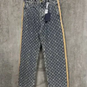 Luxury Louis Vuitton Jeans Color Cotton Pure Pu Leather Jacquard Denim