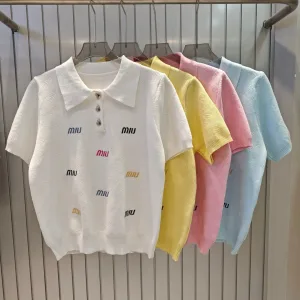 High Quality Designer Miu Miu Jacquard Short Sleeves