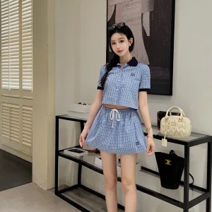 Designer Miu Miu Plaid Short-Sleeved Shirts