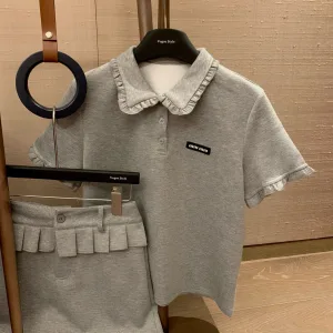 High Quality Luxury Miu Miu Lace Short-Sleeved Shirts