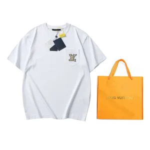 Super Clone Louis Vuitton Short-Sleeved T-Shirt Red Cotton Adhesive Plain Weave Patch