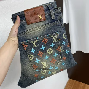 Reps High Quality Louis Vuitton Jeans Ash Genuine Leather Denim High-End Quality Winter Patch