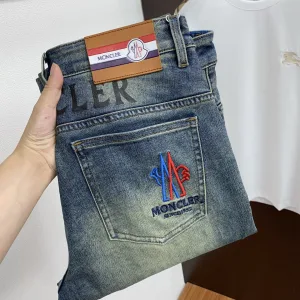 Luxury High Quality Monk Jeans Red Genuine Leather Denim High-End Quality Autumn Winter
