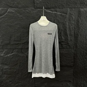 Designer Miu Miu Lace Long-Sleeved T-Shirt