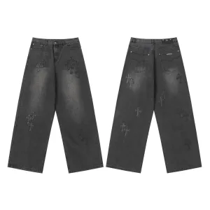 Luxury Chrome Hearts Jeans Ash Genuine Leather Even Stitching Patch