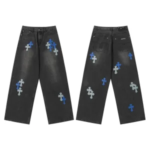 High Quality Chrome Hearts Jeans Ash Genuine Leather Even Stitching Patch