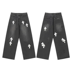 High Quality Super Clone Chrome Hearts Jeans Ash Genuine Leather Even Stitching Patch