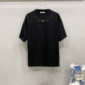 High Quality Luxury Prada Denim Short-Sleeved T-Shirt