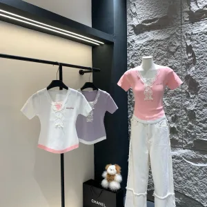 Luxury High Quality Miu Miu Lace Short Sleeves