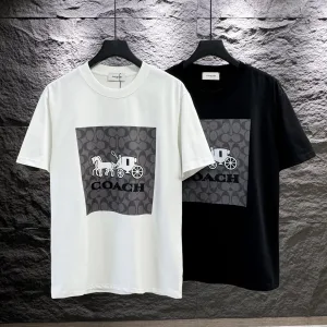 Designer Coach Short Sleeves Ash Cotton Pure Summer Patch