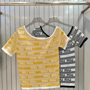 High Quality Luxury Miu Miu Jacquard Short Sleeves