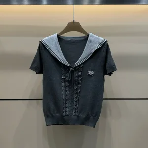 Luxury Designer Miu Miu Lace Short-Sleeved Shirt