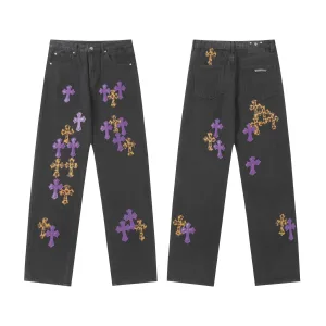High Quality Chrome Hearts Jeans Ash Genuine Leather Even Stitching Patch