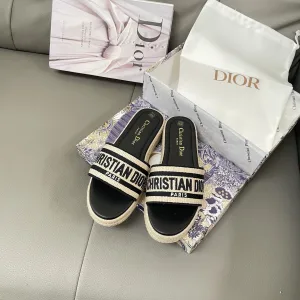 Super Clone AAA Dior Slippers Red Silk Genuine Leather Spring Summer Early Embroidery