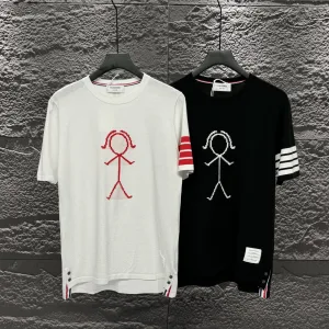 Luxury Thom Browne Short Sleeves Red Polyester Satin Jacquard Minimalist Lines Autumn Early