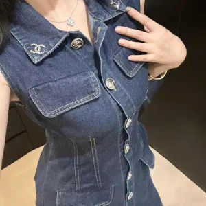 Designer Aaa Chanel Denim Sleeveless Dress