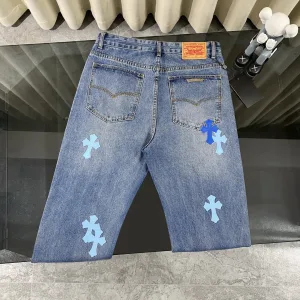 High Quality Designer Chrome Hearts Jeans Red Denim Street Style Slim Fit