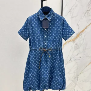 Aaa Designer Louis Vuitton Denim Short-Sleeved Shirts