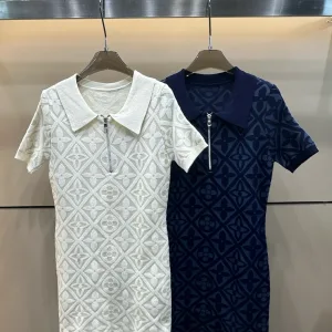 Luxury Aaa Louis Vuitton Jacquard Short-Sleeved Top