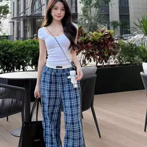Designer 1:1 Miu Miu Plaid Casual Pants